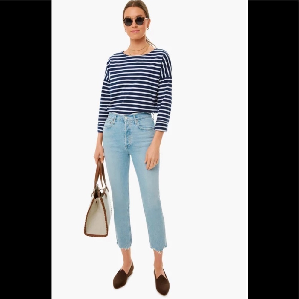 NWT AGOLDE Riley High Rise Straight Crop Jeans Color Bitter size 28 Defect.